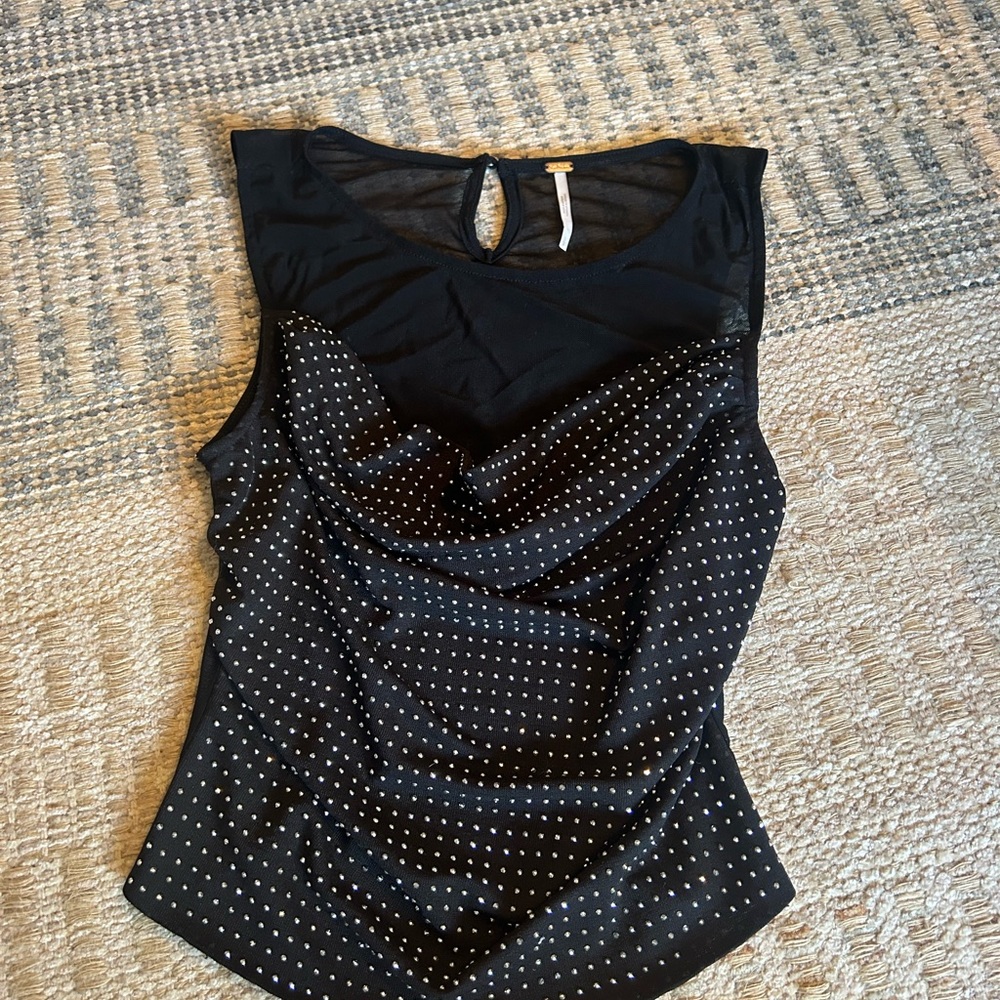 Free People Black Top with Silver Dots